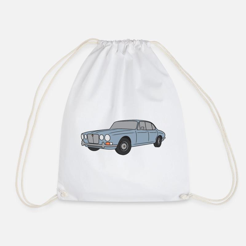 70s Jaguar XJ Silver Grey - Simple - Drawstring Bag - white