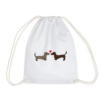 two kissing dachshunds, gift idea, poster - Drawstring Bag - white - Front