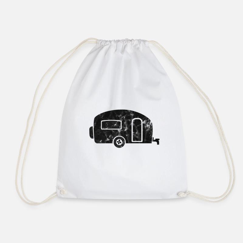 Wohnwagen schwarz distressed Camping Geschenk - Turnbeutel - Weiß