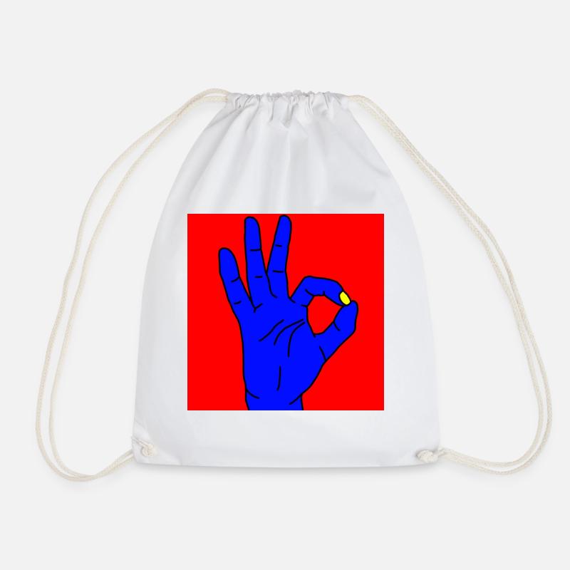 okay, red - Drawstring Bag - white