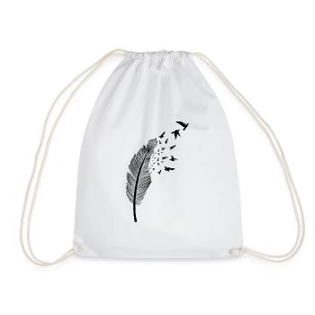 Feather and bird - Drawstring Bag - white - Front