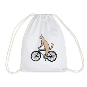 Katze auf dem Fahrrad - Turnbeutel - Weiß - Vorne