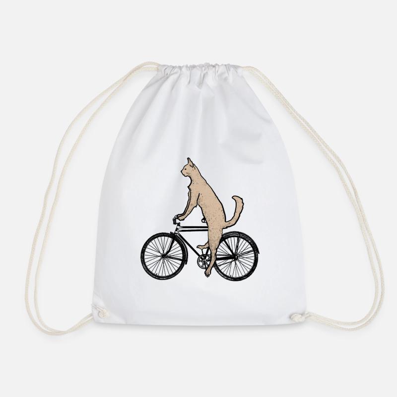 Cat on the bike - Drawstring Bag - white