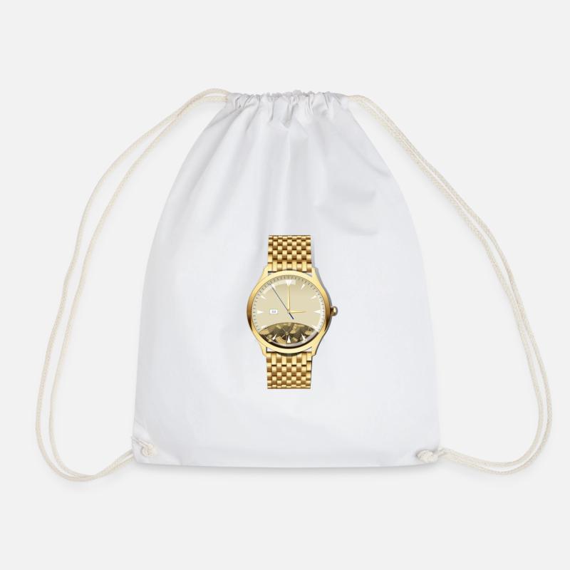 watch golden wristwatch - Drawstring Bag - white