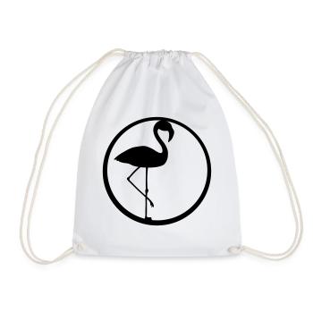 black circle round logo silhouette outline flamingo - Drawstring Bag - white - Front