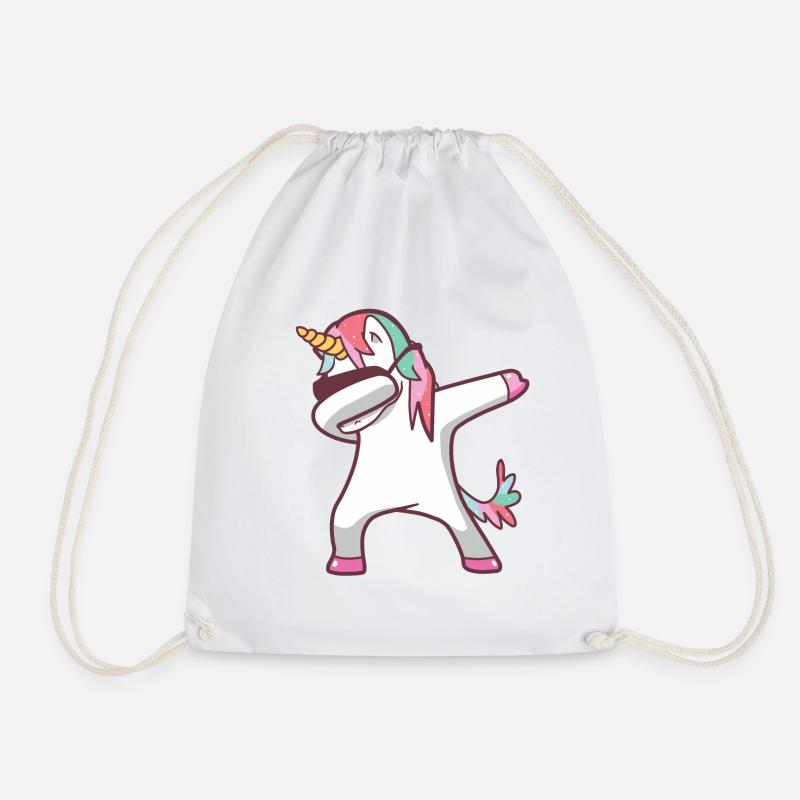 Unicorn and dinosaur dab - Drawstring Bag - white