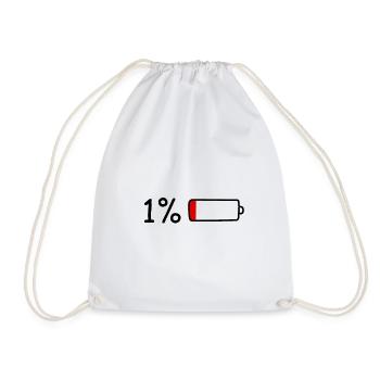 1% battery. - Drawstring Bag - white - Front