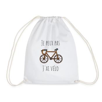 cycling t shirt i can't i bike drawing - Drawstring Bag - white - Front