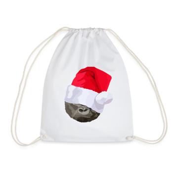 Gorilla with Santa hat, Christmas present - Drawstring Bag - white - Front