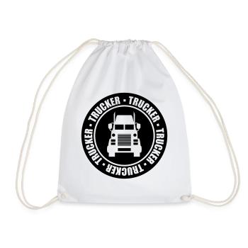 round circle trucker stamp truck truck wagon fer - Drawstring Bag - white - Front