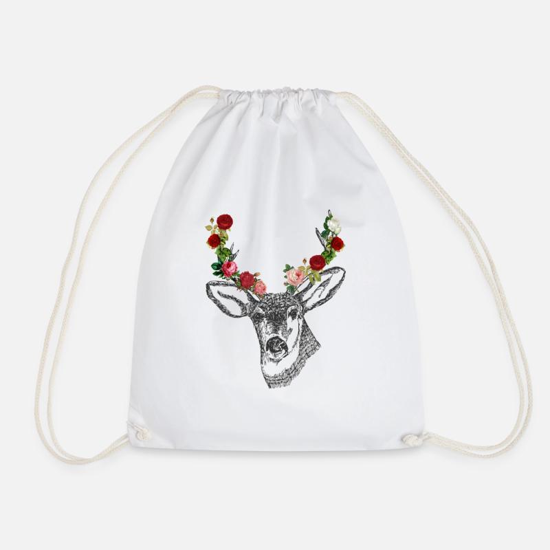 Hirsch Rosen Geweih Geschenkidee - Turnbeutel - Weiß