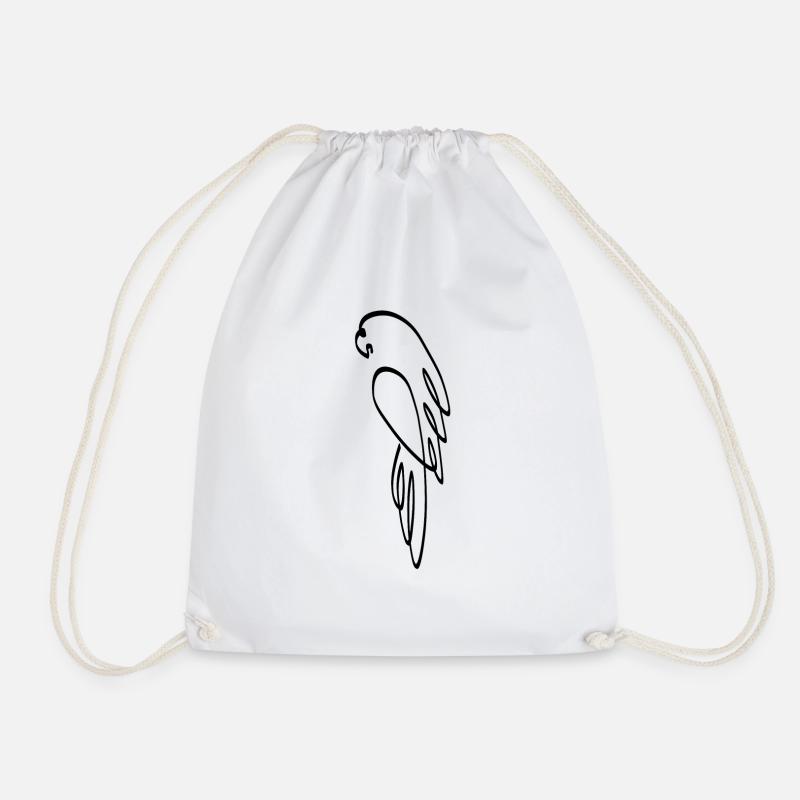 One line parrot black - Drawstring Bag - white