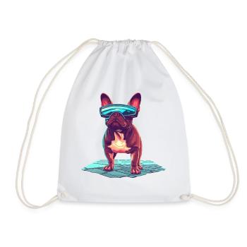French Bulldog SciFi Wearing Cool Sunglasses - Drawstring Bag - white - Front