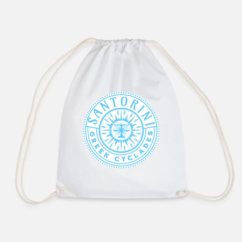 Santorini Greek Cyclades Pattern - Drawstring Bag - white