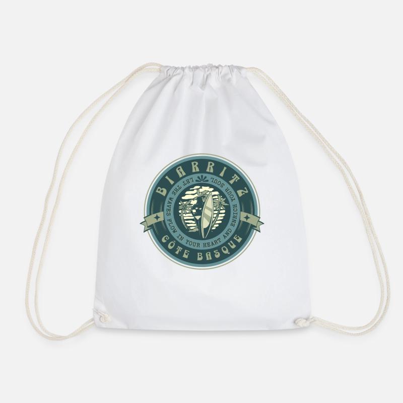 Biarritz France Cote Basque Surfing - Drawstring Bag - white