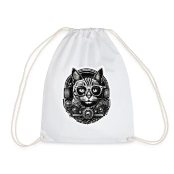 Cool Cat / Funny / Animal / Pet / Crazy - Drawstring Bag - white - Front