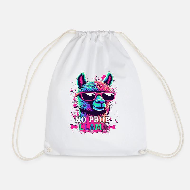 no probllama no problem lama alpaca alpaca sweet - Drawstring Bag - white