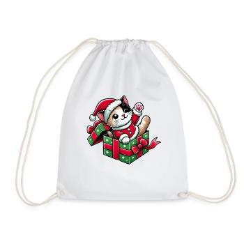 Cat Meowy Christmas High Five 2 1 - Drawstring Bag - white - Front