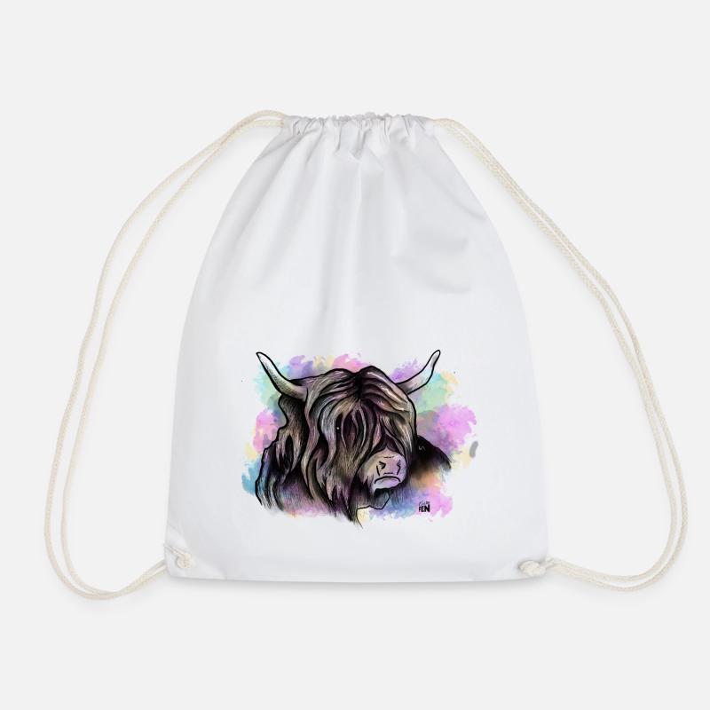 Scottish Highlander - Drawstring Bag - white