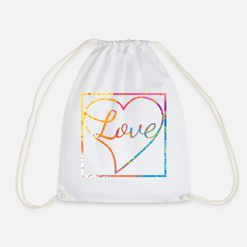 Love with heart - Liebe - Drawstring Bag - white