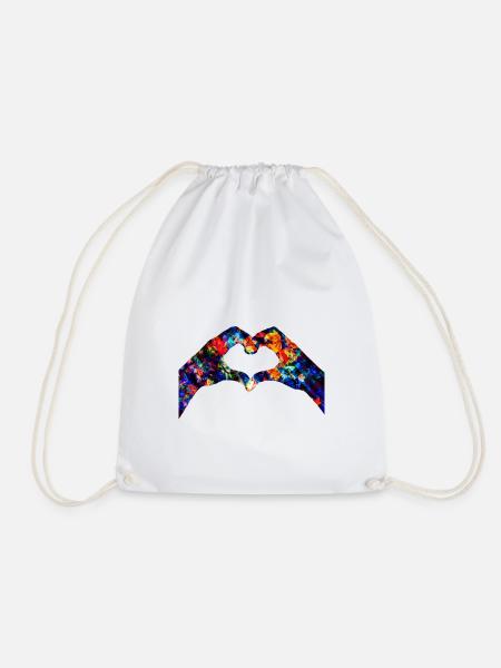 Love heart hands colorful - Drawstring Bag - white