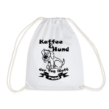 Kaffee und Hund laeuft - Turnbeutel - Weiß - Vorne