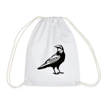 Raven Crow Bird - Drawstring Bag - white - Front