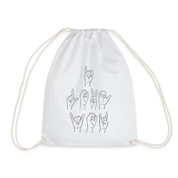 I love you sign language finger sign - Drawstring Bag - white - Front