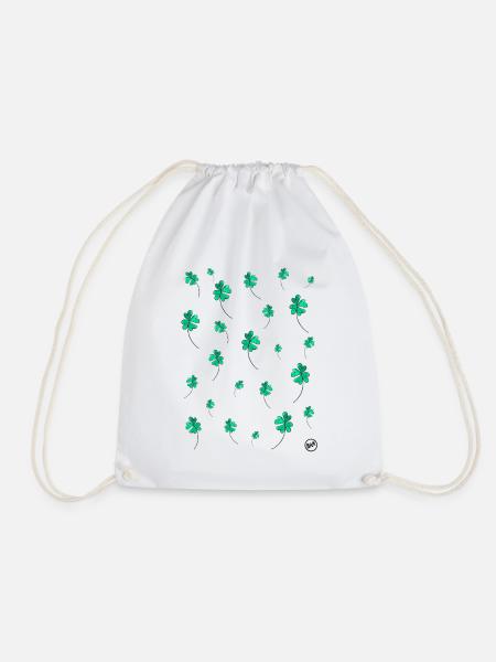* BAM * be_a four-leaf clover (green) - Drawstring Bag - white