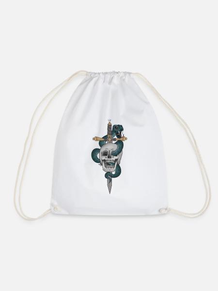 skull_poignard_serpent_shit - Drawstring Bag - white