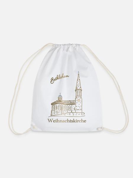 Weihnachtskirche Bethlehem, handgezeichnet - Turnbeutel - Weiß