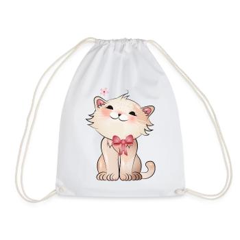 Cute cat watching a cherry blossom - Drawstring Bag - white - Front