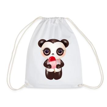 niedlicher Panda mit rotem Eis am Stil - Turnbeutel - Weiß - Vorne