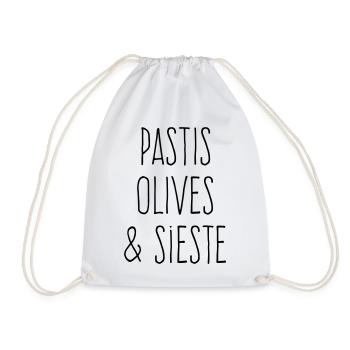 Pastis olives et sieste - Humour Sud - Sac de sport léger - blanc - Devant