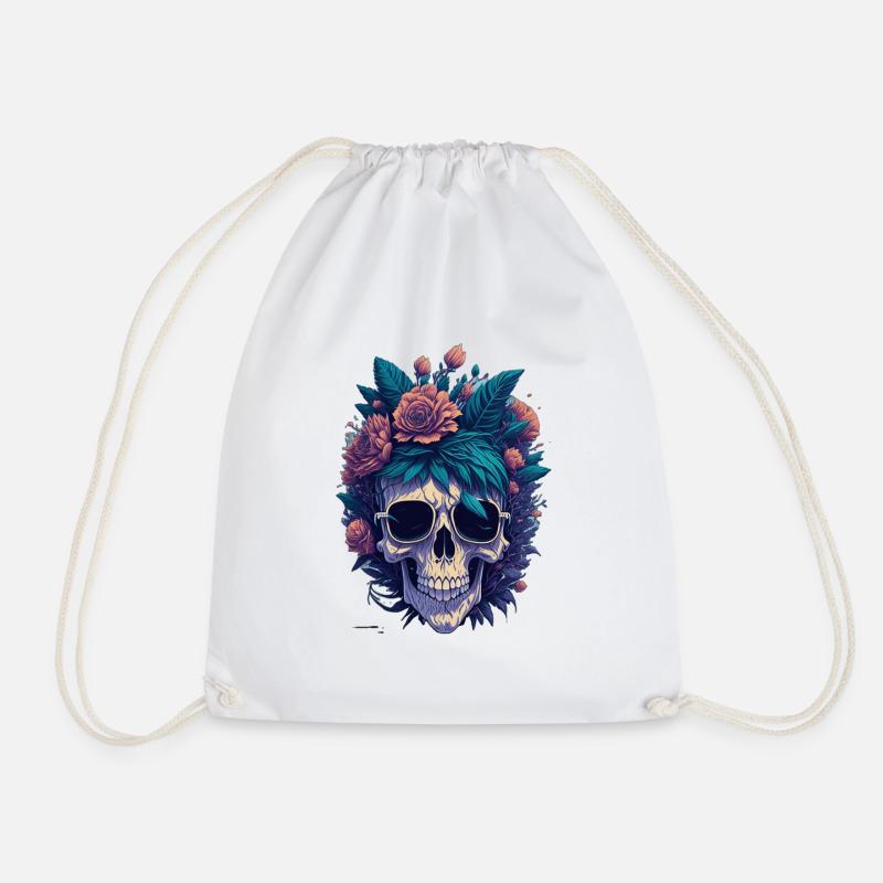 Floral Skull Splashdown: Toter Schädel - Turnbeutel - Weiß