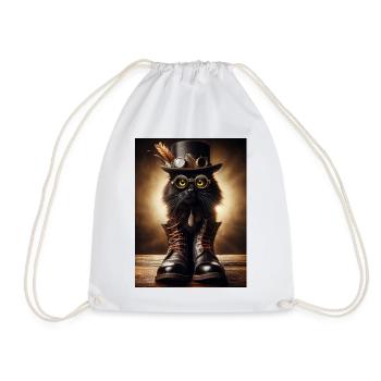 Steampunk Black Cat mit stylischen Accessoires - Turnbeutel - Weiß - Vorne
