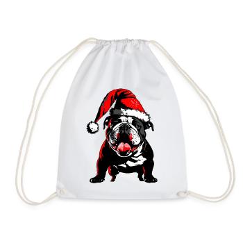 Cute Frenchie with Santa hat - Drawstring Bag - white - Front