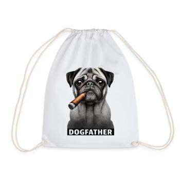 Mops - The Dogfather - Hund mit Zigarre - Turnbeutel - Weiß - Vorne