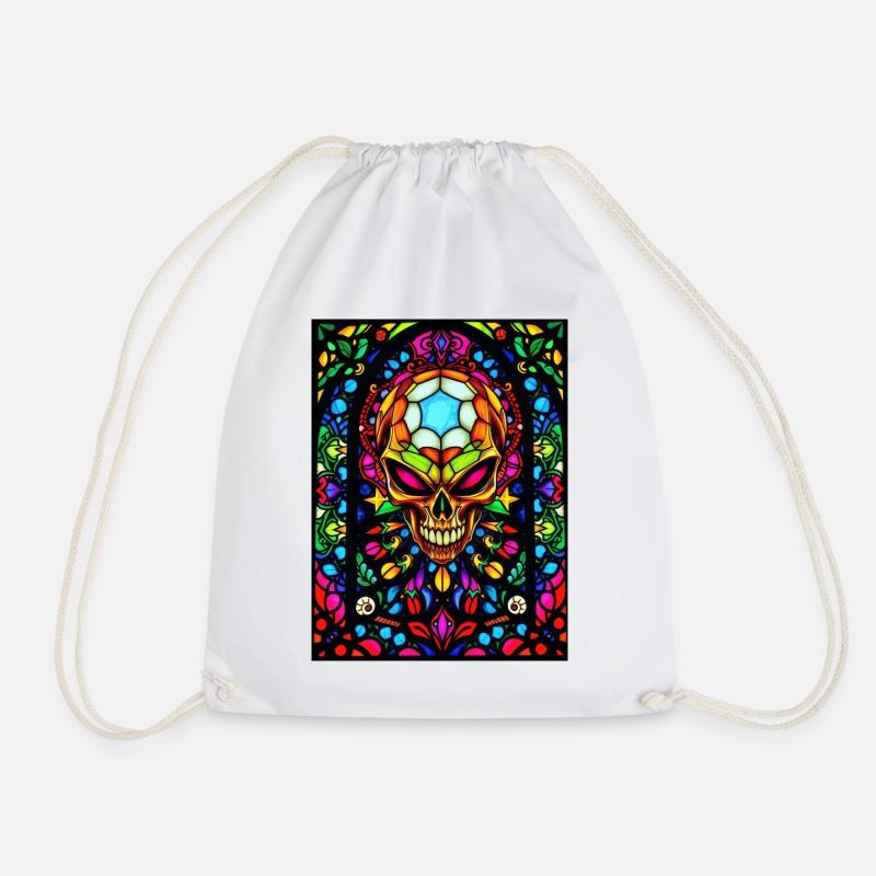 Skull Stained Glass Window - Drawstring Bag - white