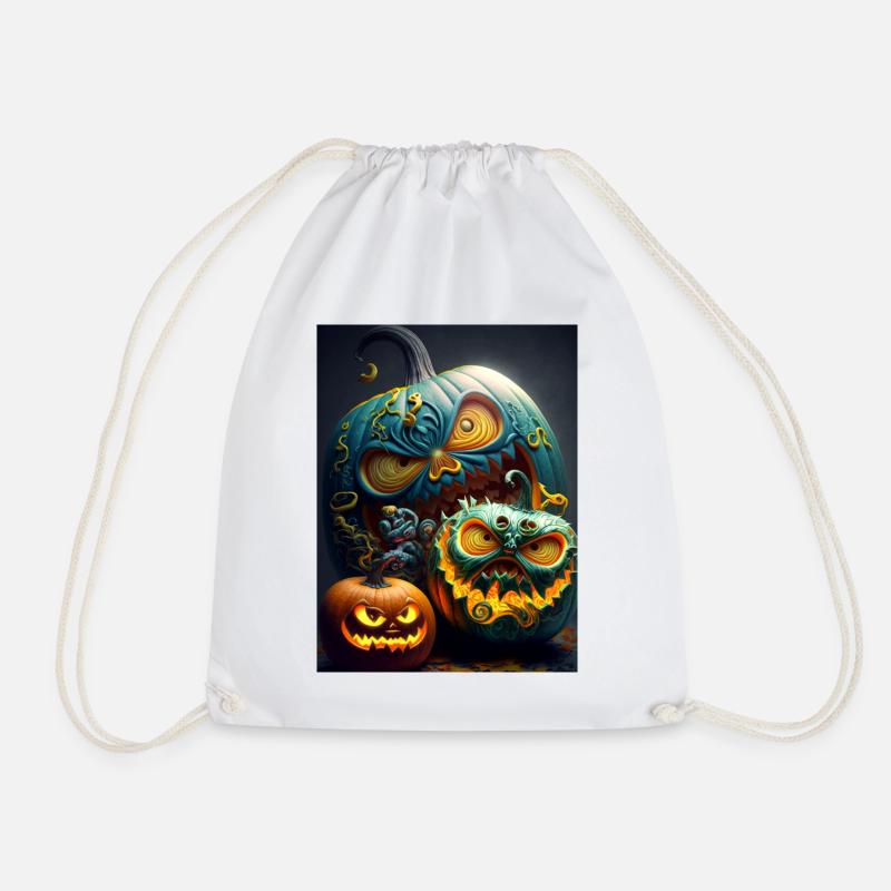 Glowing Halloween Pumpkins - Drawstring Bag - white