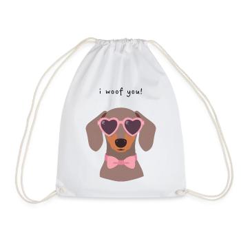 Dackel I Woof You Valentinstag Design - Turnbeutel - Weiß - Vorne