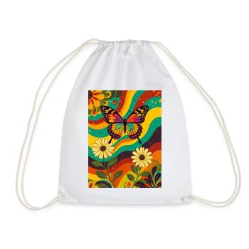 Psychedelic Butterfly Garden in Groovy Colors - Drawstring Bag - white - Front