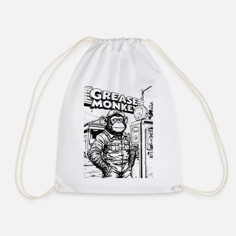 GreaseMonkey Line Art - Drawstring Bag - white