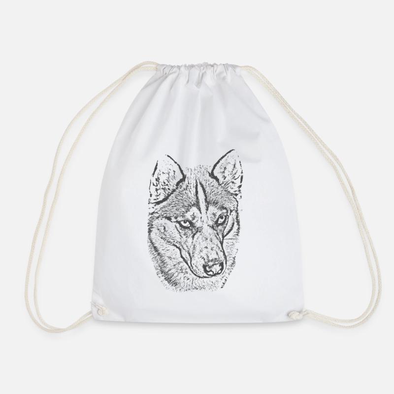 Illustration en niveaux de gris de Wolf Gaze - Sac de sport léger - blanc