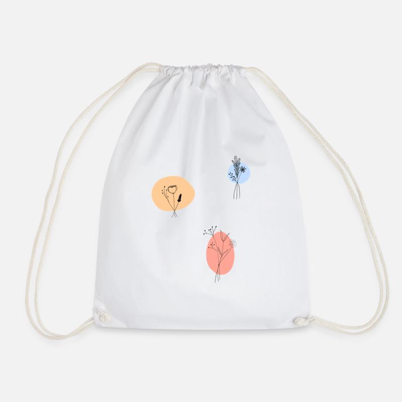 Pastel Blossoms Delicate Line Art - Drawstring Bag - white