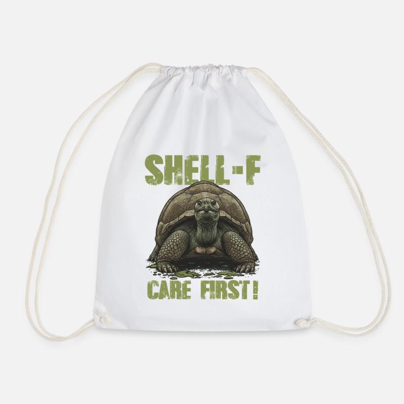 Turtle Shell-f Care First Humor - Drawstring Bag - white