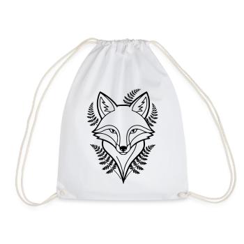 Fox Fern Leaves Lineart - Drawstring Bag - white - Front