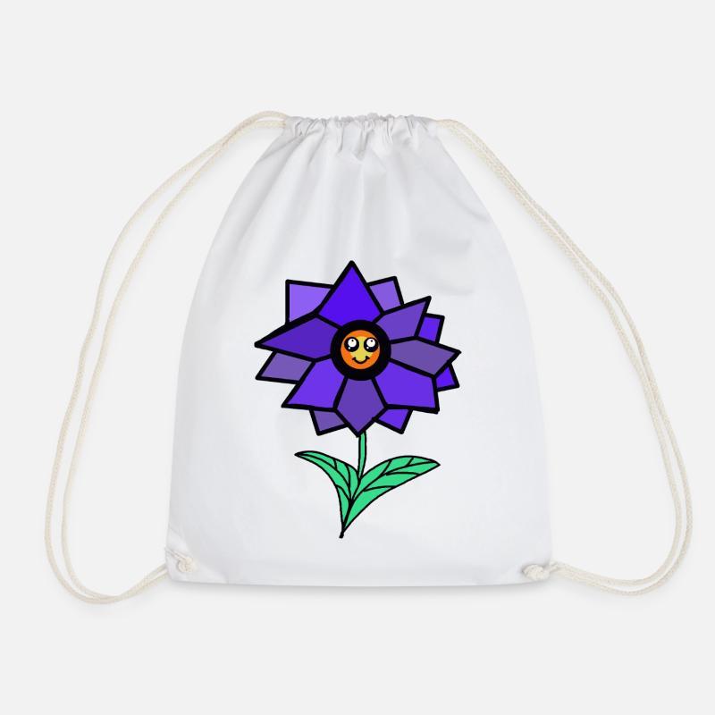 Geometric Kawaii Flower - Drawstring Bag - white