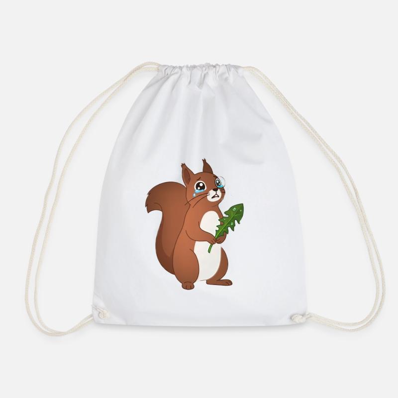Crying squirrel with a leaf - Drawstring Bag - white