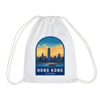 Hong Kong Star Ferry Skyline Retro Sunset Badge - Drawstring Bag - white - Front